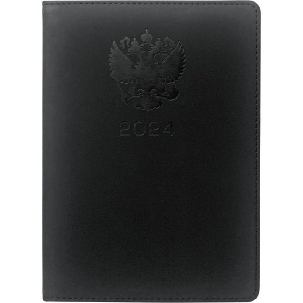 Еженедельник дат. 2024г, А4 (210*290мм)  64л., кожзам, тв.пер. "Emblem" черный, ляссе