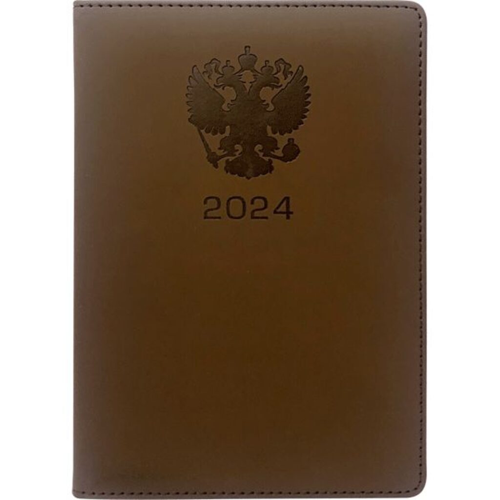 Еженедельник дат. 2024г, А4 (210*290мм)  64л., кожзам, тв.пер. "Emblem" коричневый, ляссе