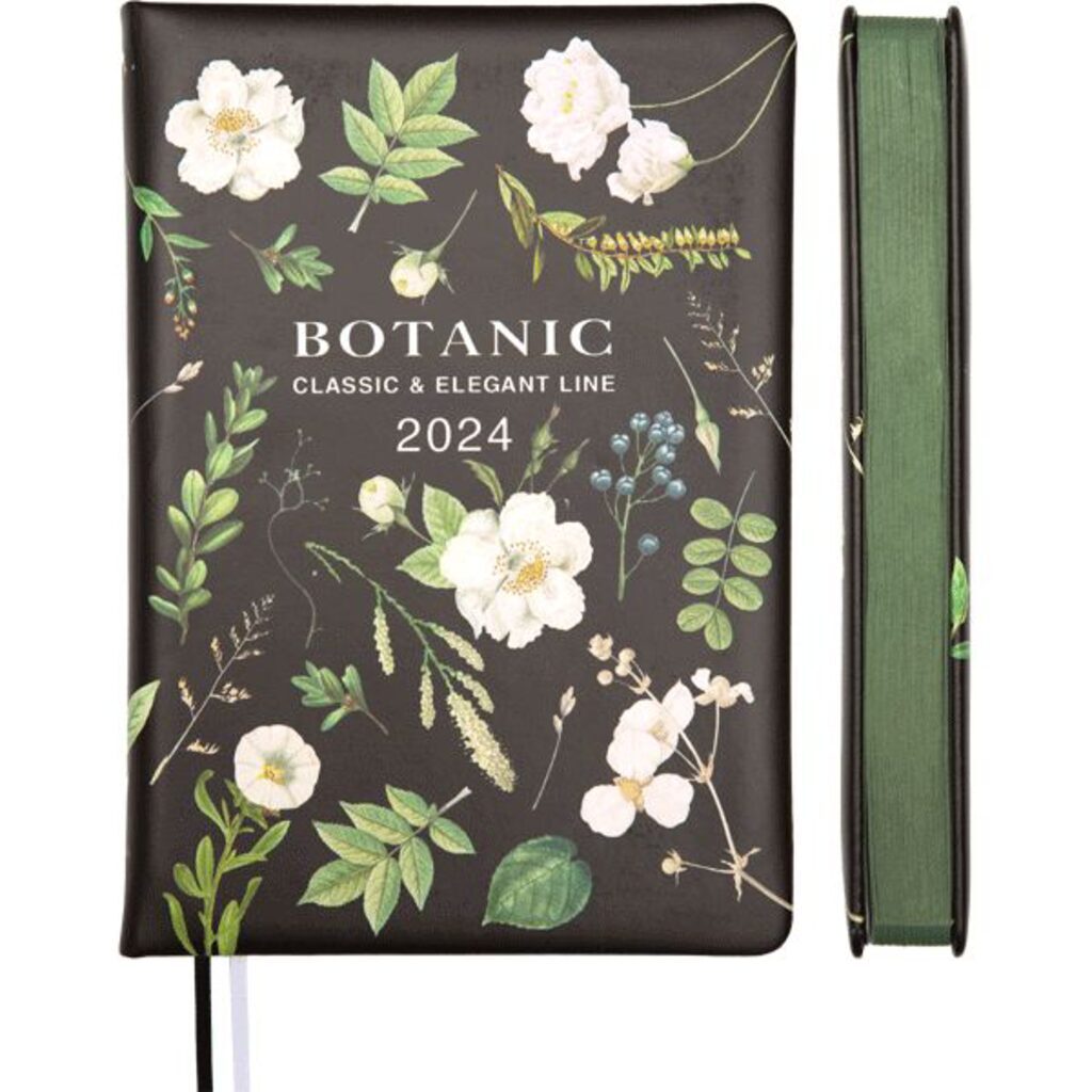 Ежедневник дат. 2024г А5 deVENTE Botanic 352стр., черный, тв.обл.,кожзам.,с зелен.срезом