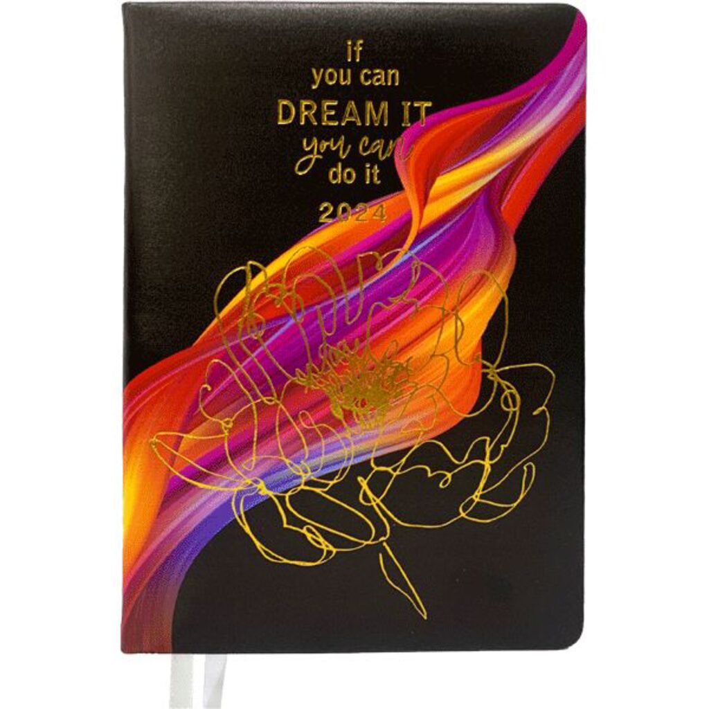 Ежедневник дат. 2024г А5 deVENTE Galaxy 352стр., черно-малин. дизайн, тв.обложка, кожзам, 70г/м2,