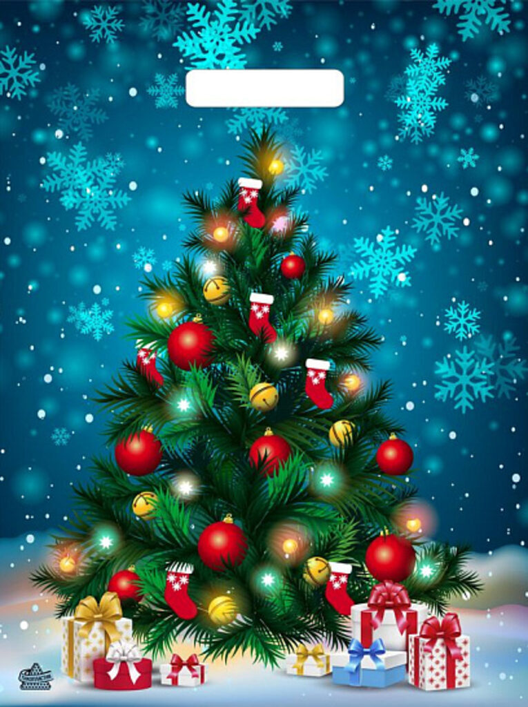 Пакет 40*31см (60мк) с вырубной укрепл. ручкой "Яркая елочка" ПВД