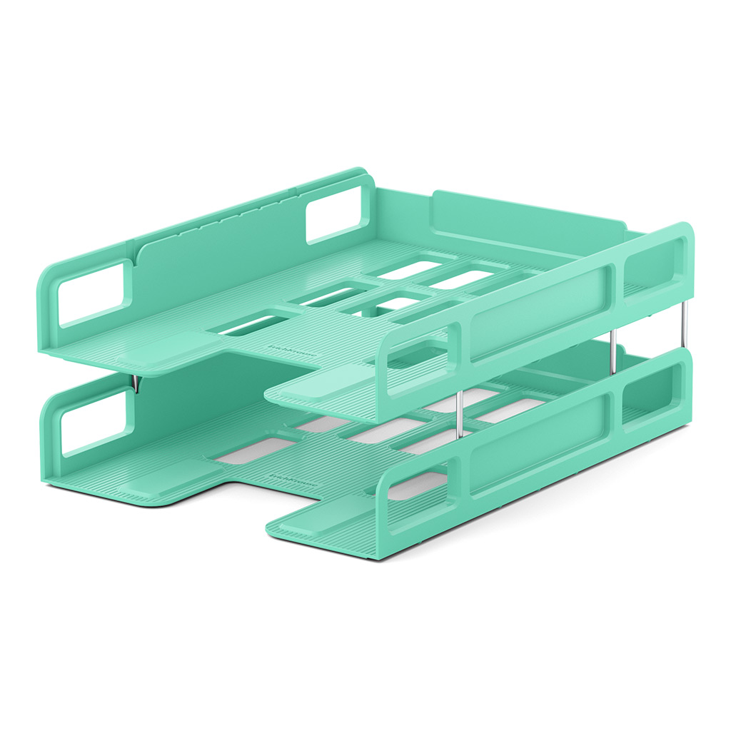 Набор из 2 пластиковых лотков-трансформеров для бумаг ErichKrause Techno, Pastel Bloom, зеленый
