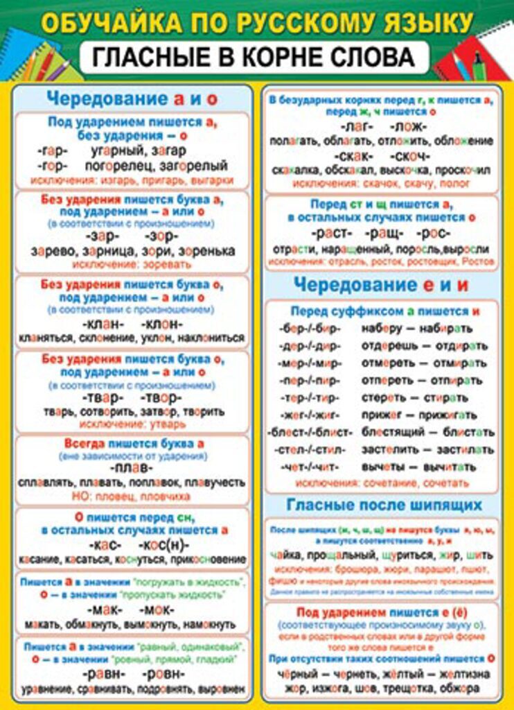 Плакат 50*70см "Обучайка по русскому языку. Гласные в корне слова"