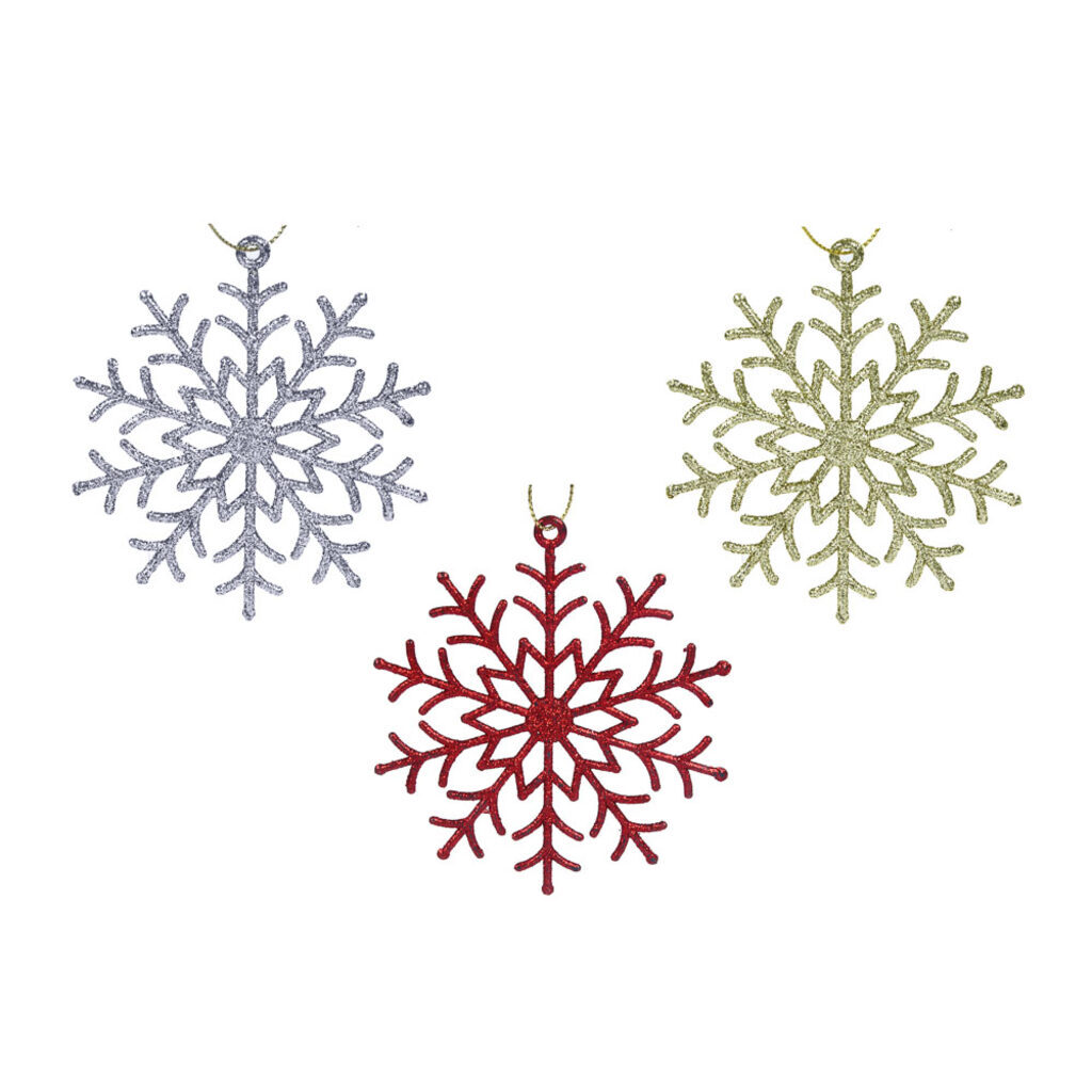 Набор подвесных украшений "Снежинка" 3шт, 9 см., золото, серебро, красный