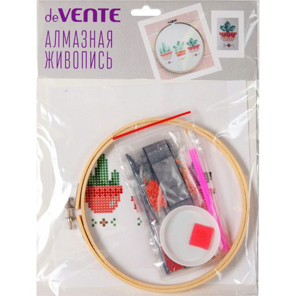 Алмазная живопись 20*20см на текстильной основе " Сactus" с пяльцами