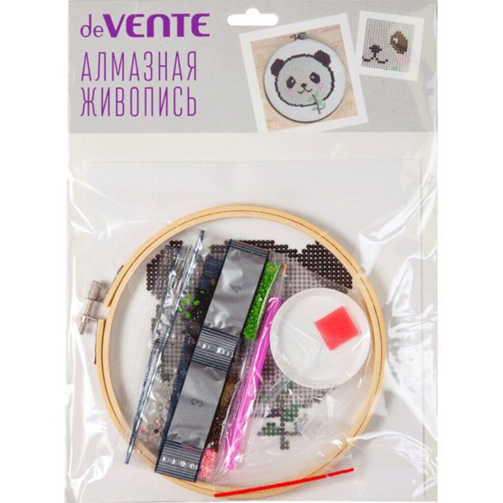 Алмазная живопись 20*20см на текстильной основе " Panda" с пяльцами