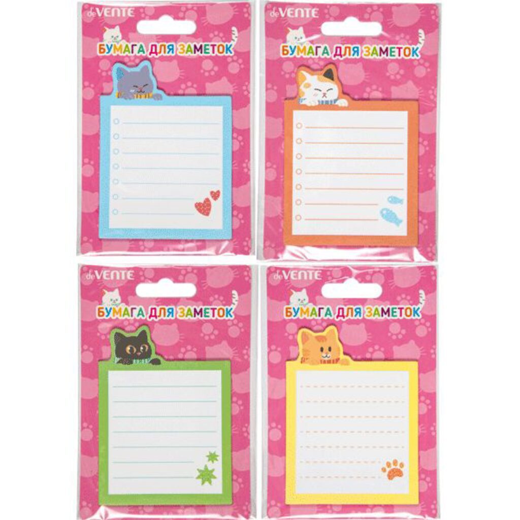 Бумага с липким краем  20л, фигурная Multicolored Cats,  ассорти