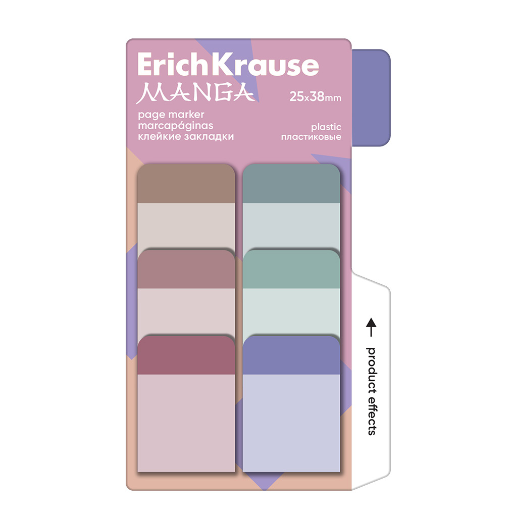 Клейкие закладки пластиковые ErichKrause Manga, 25X38 мм, 60 листов, 6 цветов