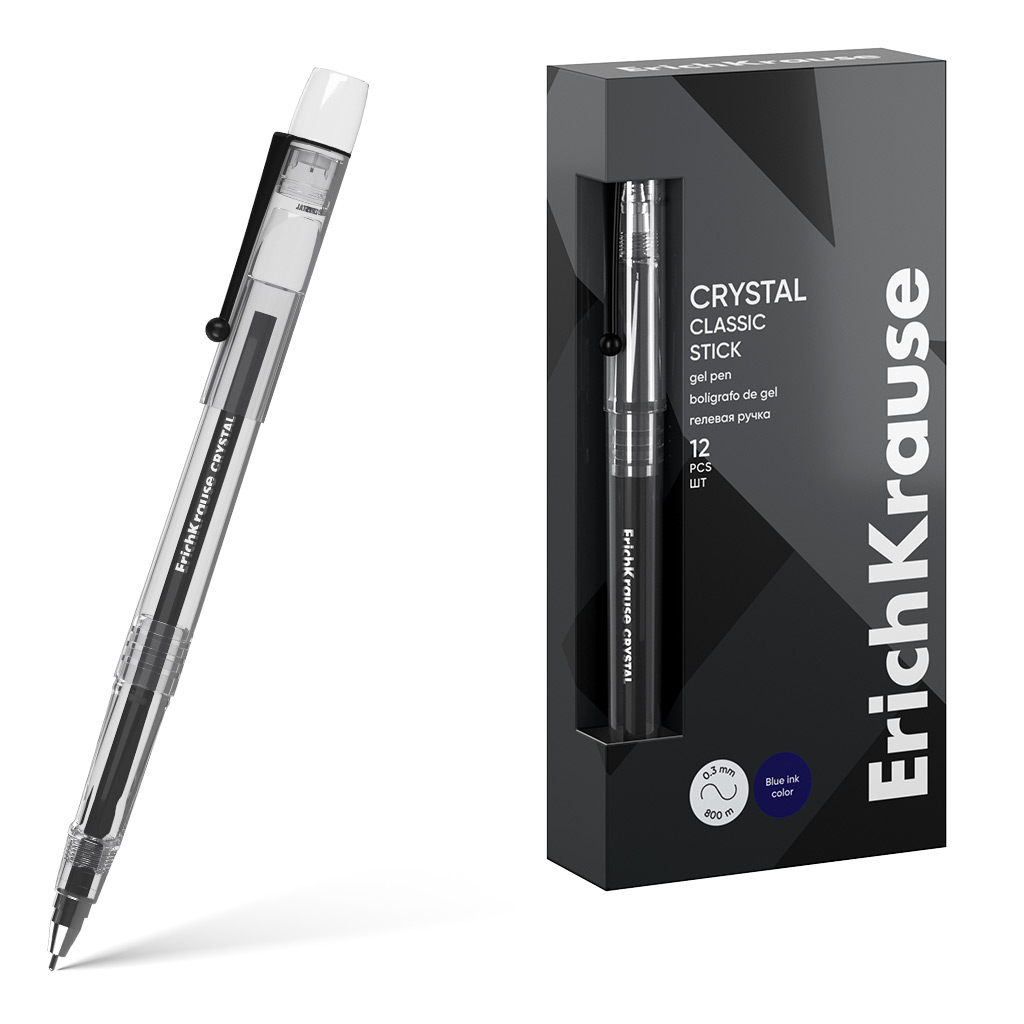 Ручка гелевая ErichKrause Crystal Stick Classic 0.5, цвет чернил черный (в коробке по 12 шт.)