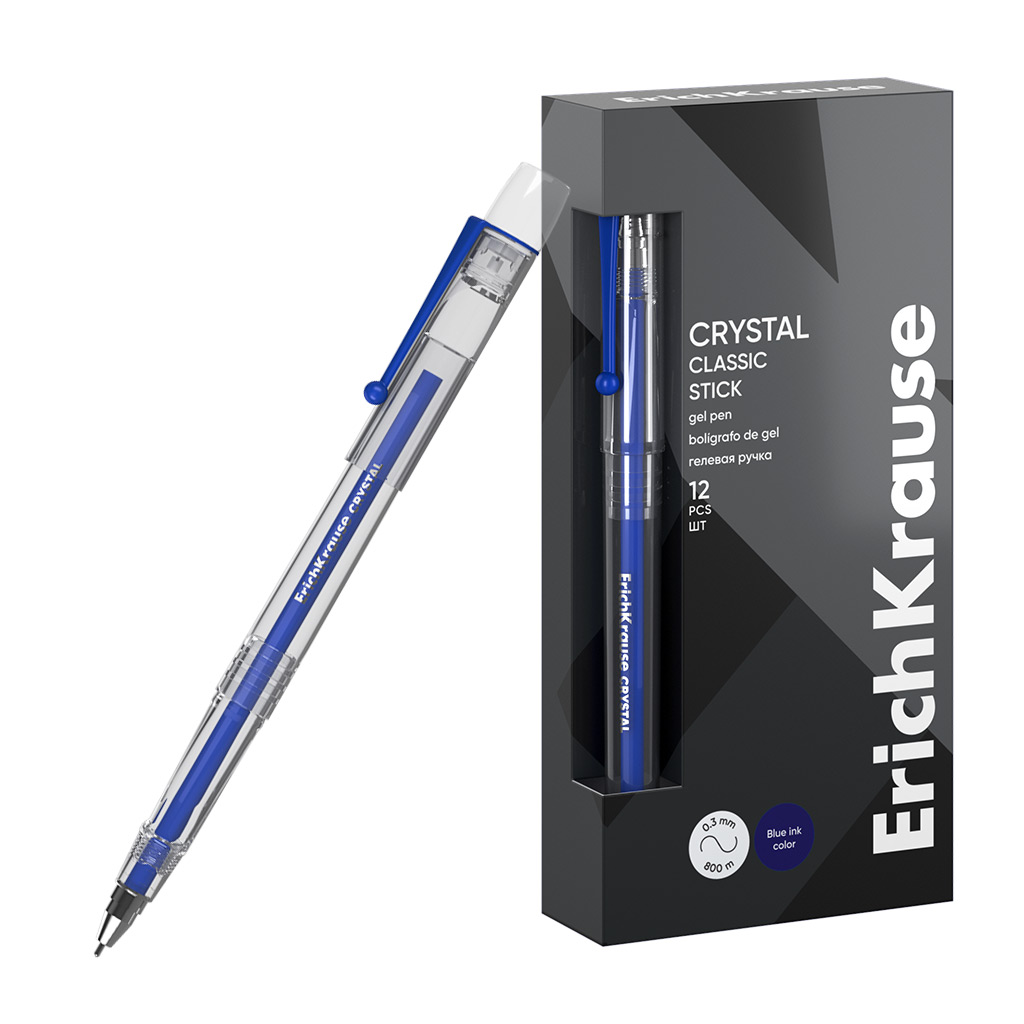 Ручка гелевая ErichKrause Crystal Stick Classic 0.5, цвет чернил синий (в коробке по 12 шт.)
