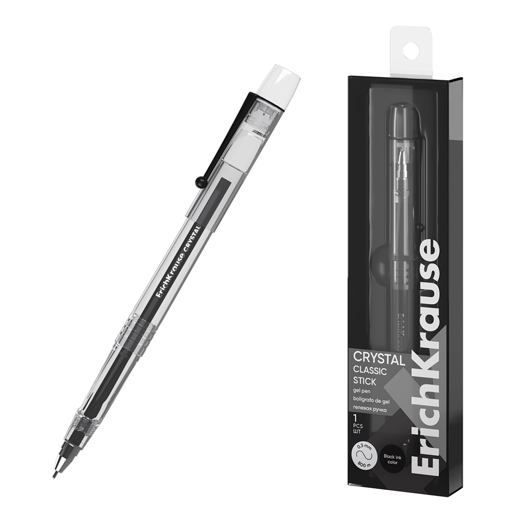 Ручка гелевая ErichKrause Crystal Stick Classic 0.5, цвет чернил черный (в пэт-боксе по 1 шт.)