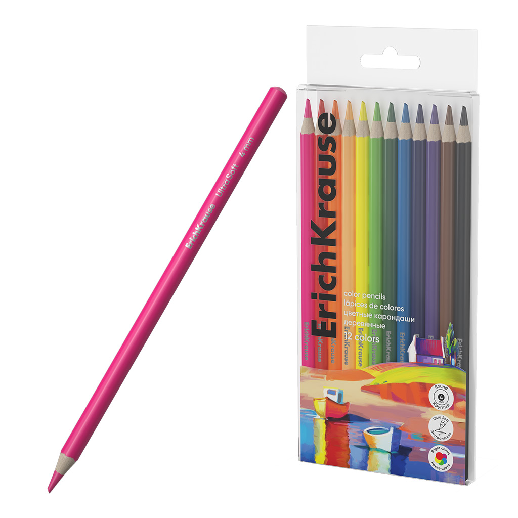 Цветные карандаши деревянные ErichKrause Art Spirit круглые, грифель 4 мм, 12 цветов (в ПЭТ-боксе 12 шт)