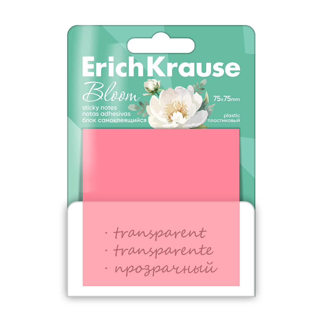 Блок самоклеящийся пластиковый ErichKrause Pastel Bloom, 75X75 мм, 50 листов, ассорти