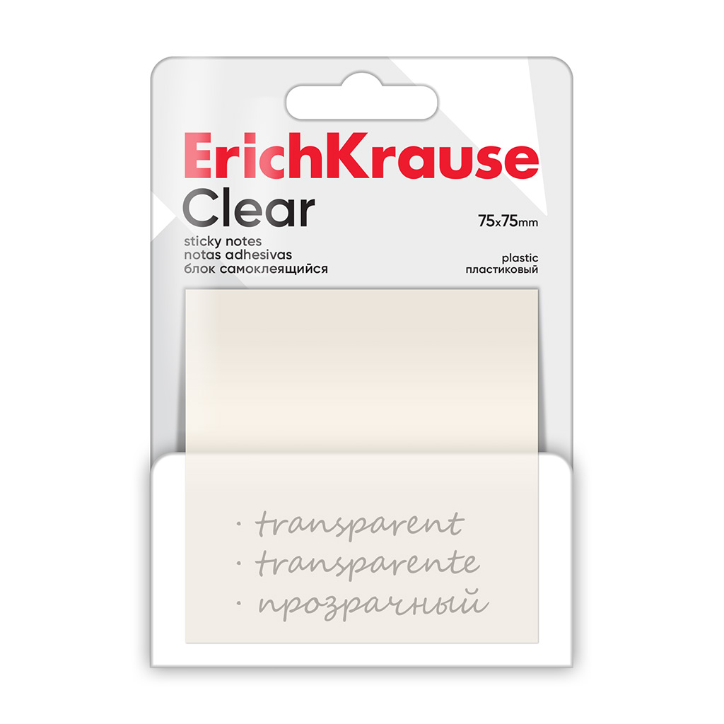 Блок самоклеящийся пластиковый ErichKrause Clear, 75х75 мм, 50 листов, прозрачный