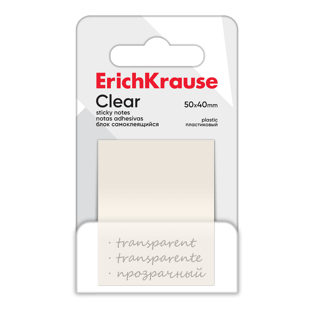 Блок самоклеящийся пластиковый ErichKrause Clear, 40х50 мм, 50 листов, прозрачный