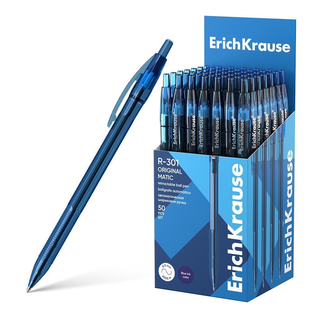 Ручка шариковая автоматическая ErichKrause R-301 Matic Original 1.0, цвет чернил синий (в коробке по 50 шт.)