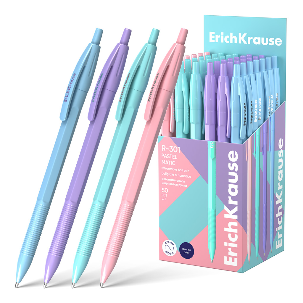 Ручка шариковая автоматическая ErichKrause R-301 Matic Pastel 0.7, цвет чернил синий (в коробке по 50 шт.)