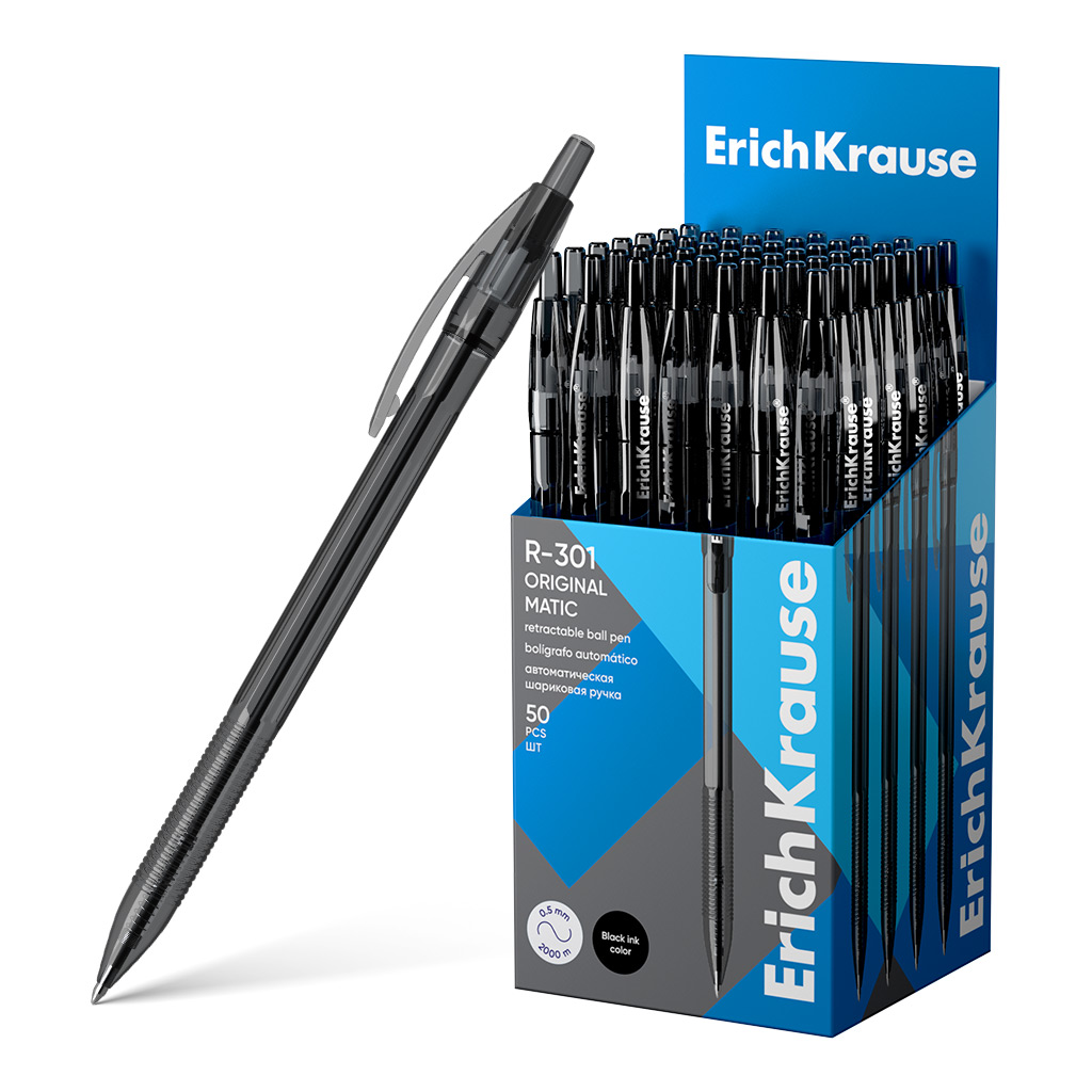 Ручка шариковая автоматическая ErichKrause R-301 Matic Original 1.0, цвет чернил черный (в коробке по 50 шт.)