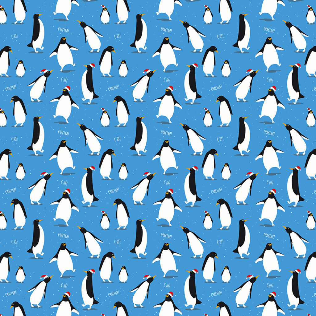 Бумага упаковочная 70*100см  "Пингвины"