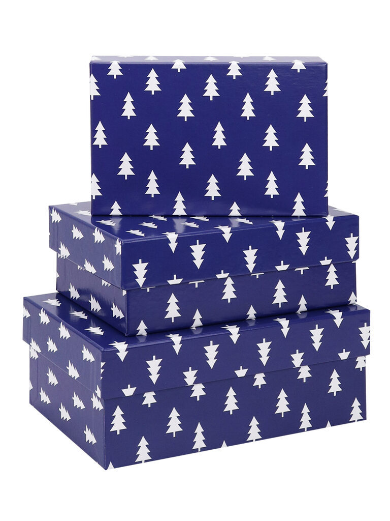 Набор подарочных коробок  3в1 "Новогодние ели на синем" 19х12х7,5-15х10х5см