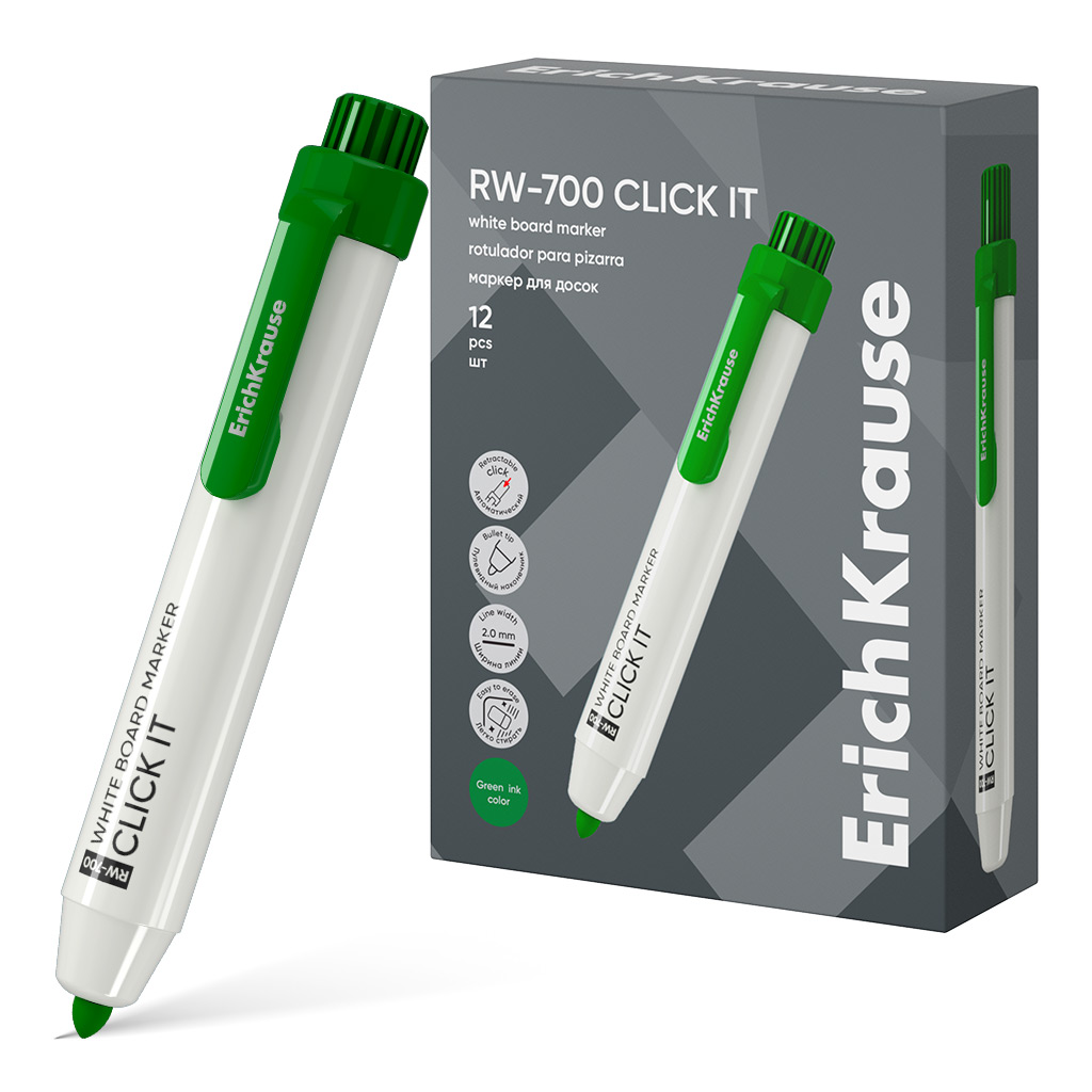 Маркер для досок автоматический ErichKrause RW-700 Click it, цвет чернил зеленый (в коробке по 12 шт.)