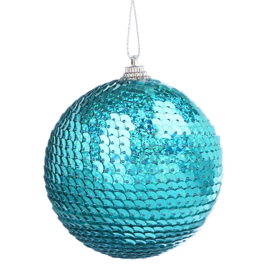 Ёлочный шар  8 см, пластик, голубой, с декором