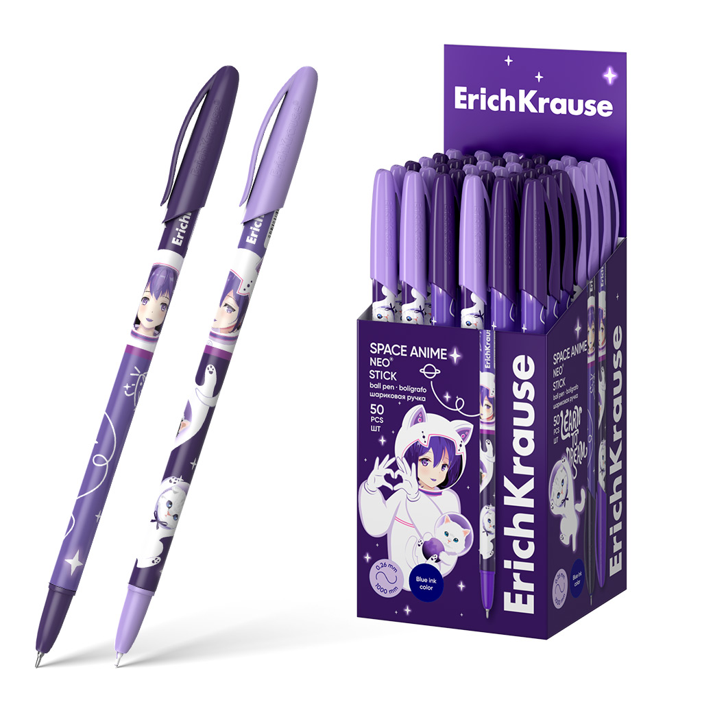 Ручка шариковая ErichKrause Neo® Stick Space Anime 0.7, Super Glide  Technology, цвет чернил синий (в коробке по 50 шт.) - ЭлимКанц