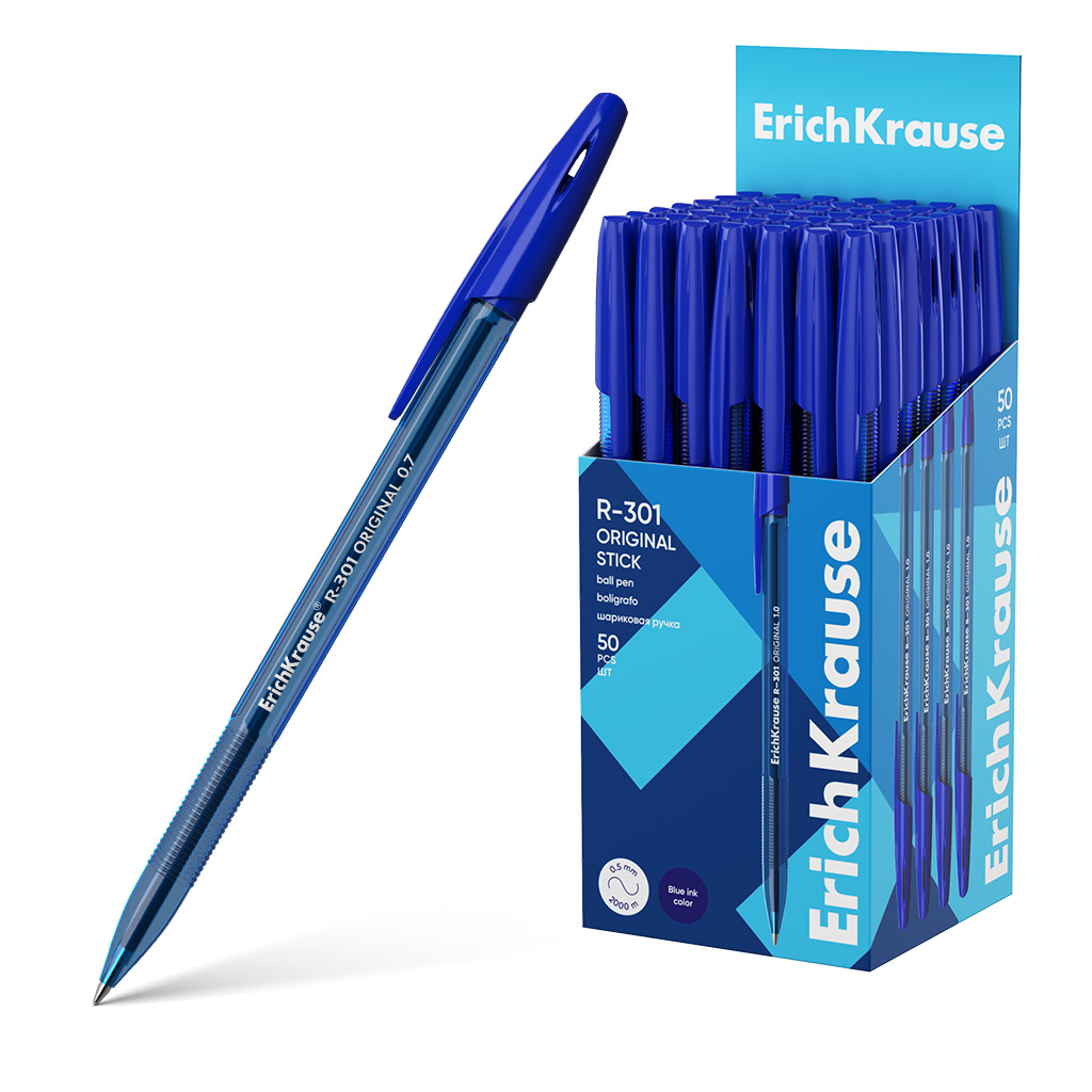 Ручка шар. ЕК R-301 Stick Original синяя, 1мм, прозр.корп.