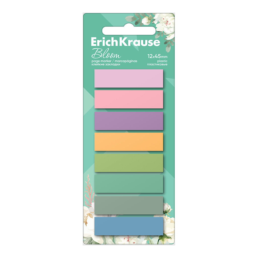Клейкие закладки пластиковые ErichKrause Pastel Bloom, 12х45 мм, 160 листов, 8 цветов