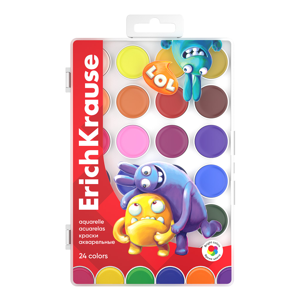 Краски акварельные ErichKrause Jolly Friends 24 цвета (в пластиковой коробке с европодвесом)