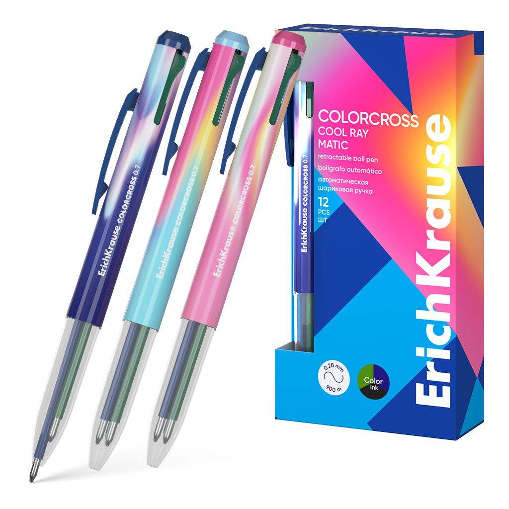 Ручка шариковая автоматическая 3в1 ErichKrause Colorcross Matic Cool Ray 0.7, цвет чернил ассорти (в коробке по 12 шт.)