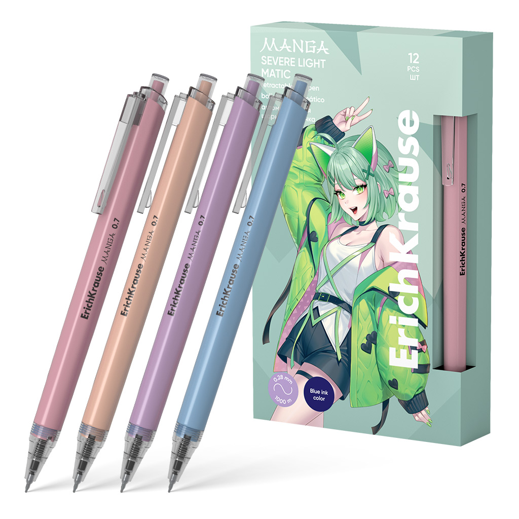 Ручка шариковая автоматическая ErichKrause Essential Matic Manga 0.7, цвет чернил синий (в коробке по 12 шт.)