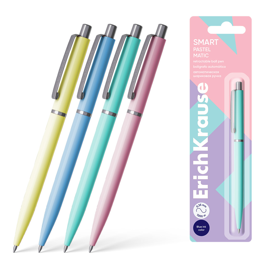 Ручка шариковая автоматическая ErichKrause Smart® Matic Pastel 0.7,  цвет чернил синий (в блистере по 1 шт.)