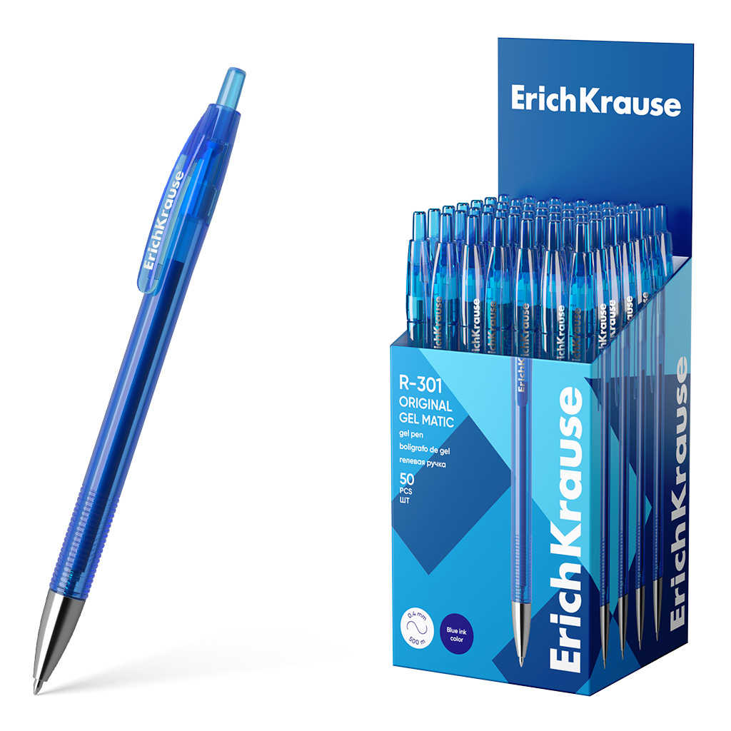 Ручка гелевая автоматическая ErichKrause R-301 Original Gel Matic 0.5, цвет чернил синий (в коробке