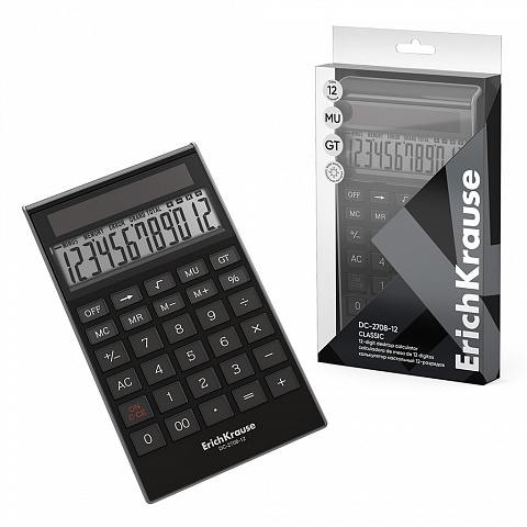 Калькулятор настольный 12-разрядов ErichKrause DC-2708-12 Classic, черный (в пэт-боксе по 1 шт.)