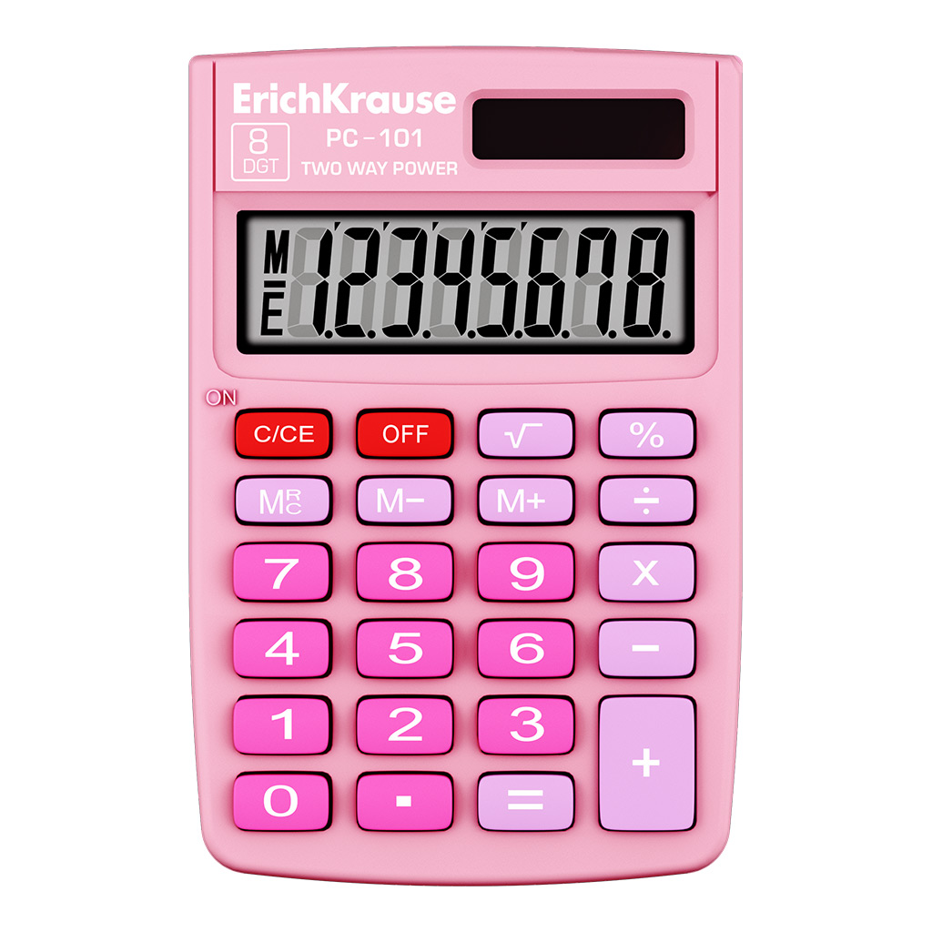 Калькулятор карманный 8-разрядов ErichKrause PC-101 Pastel, розовый (в коробке по 1 шт.)