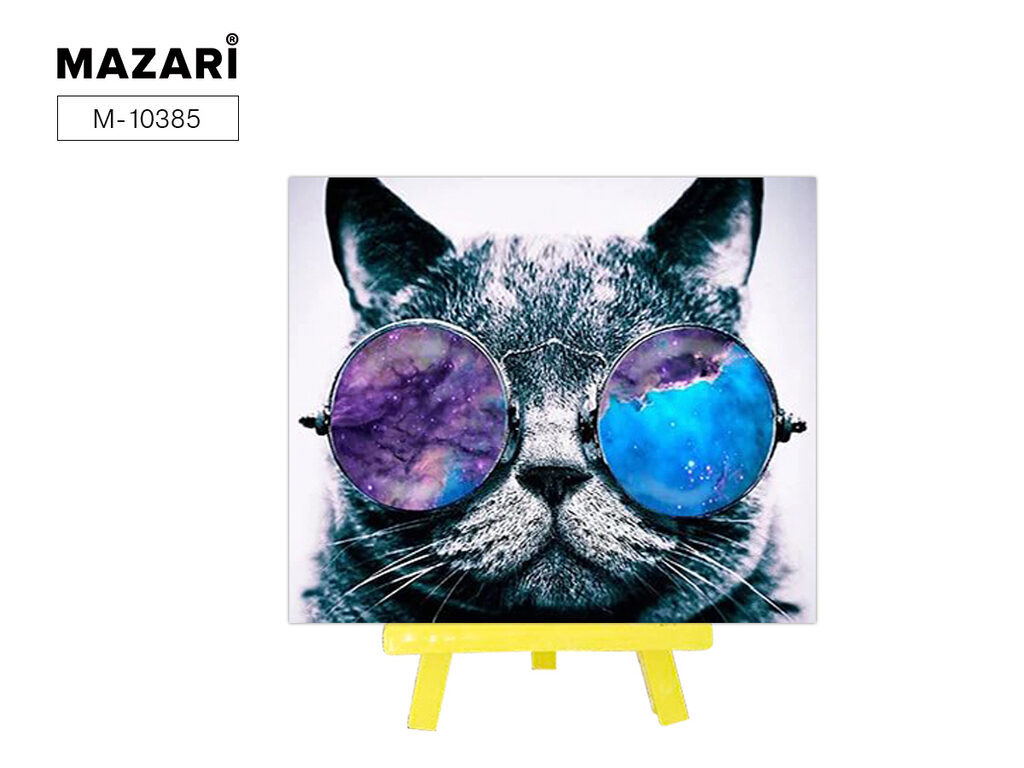 Мозаика алмазная по номерам на картоне с мольбертом 21*25см "Кот в очках"