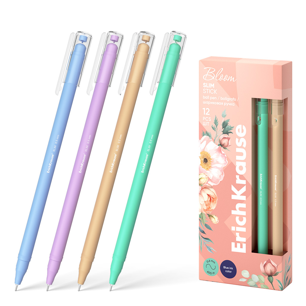 Ручка шар. EK Slim Stick Pastel Bloom синяя, 0,7мм