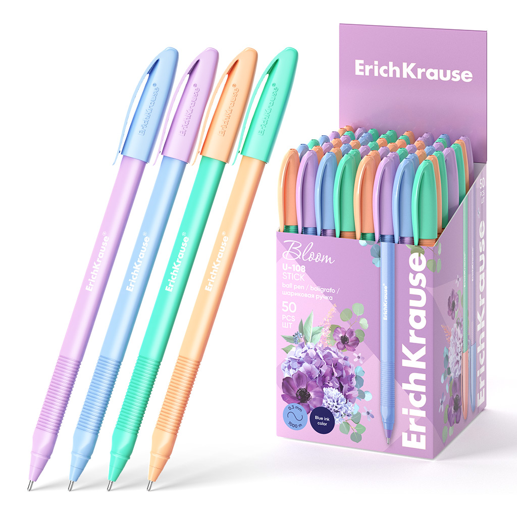 Ручка шар.EK U-108 Stick Pastel Bloom Ultra Glide Technology 1мм, синяя