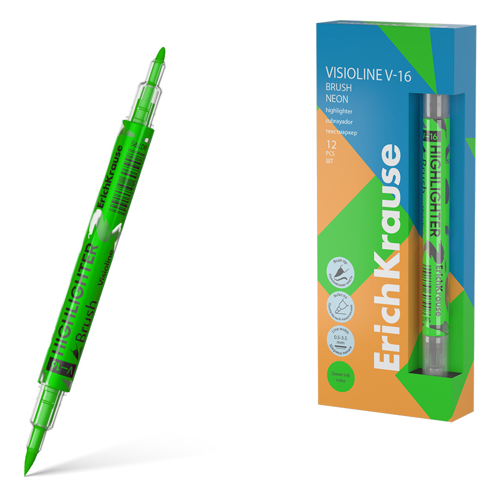 Текстовыделитель EK Visioline V-16 Brush Neon 0,5 - 3,5мм, зелёный, двухсторонний
