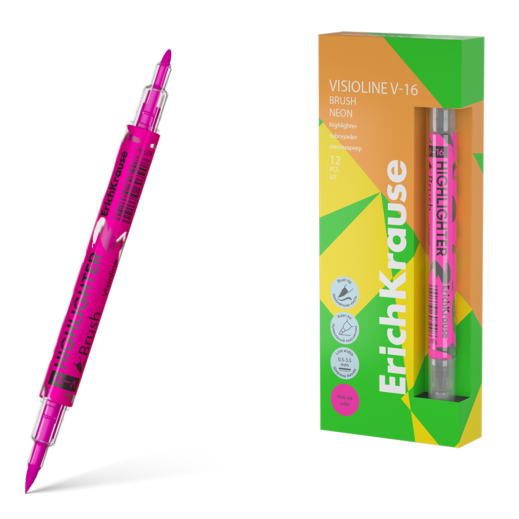 Текстовыделитель EK Visioline V-16 Brush Neon 0,5 - 3,5мм, розовый, двухсторонний