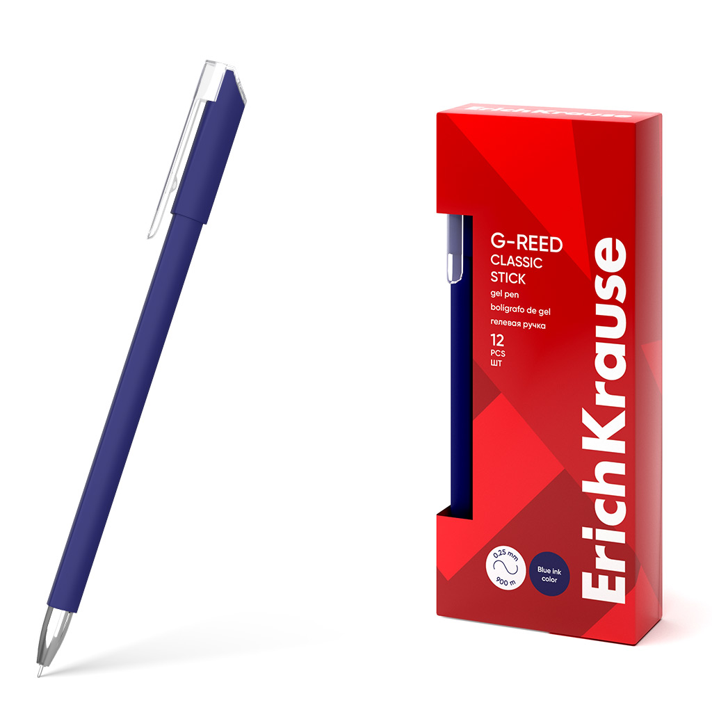 Ручка гелевая ErichKrause G-Reed Stick Classic 0.38, цвеcт чернил синий (в коробке по 12 шт.)