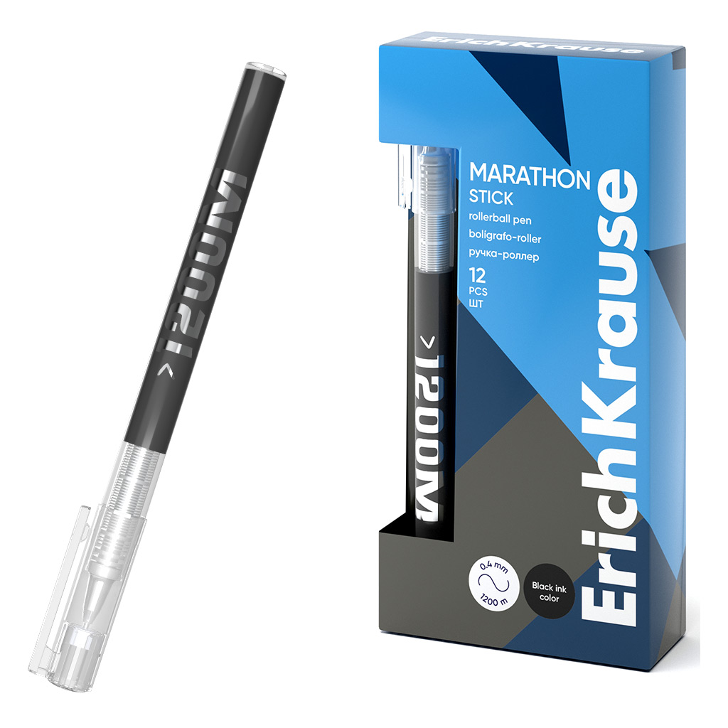 Ручка роллер ErichKrause Marathon Stick черная, 0,5мм