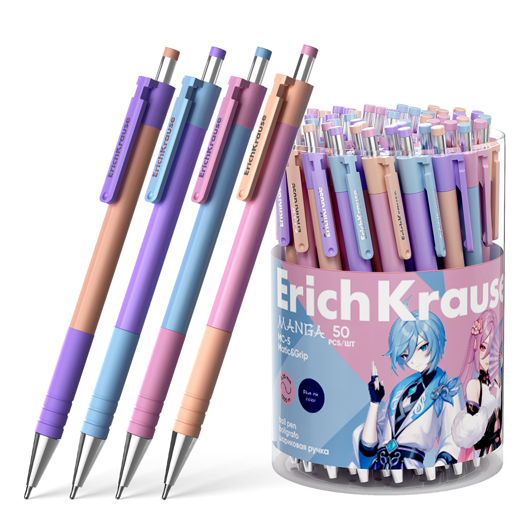 Ручка шариковая автоматическая ErichKrause MC-5 Matic&Grip Manga 0.7, цвет чернил синий (в тубусе по 50 шт.)