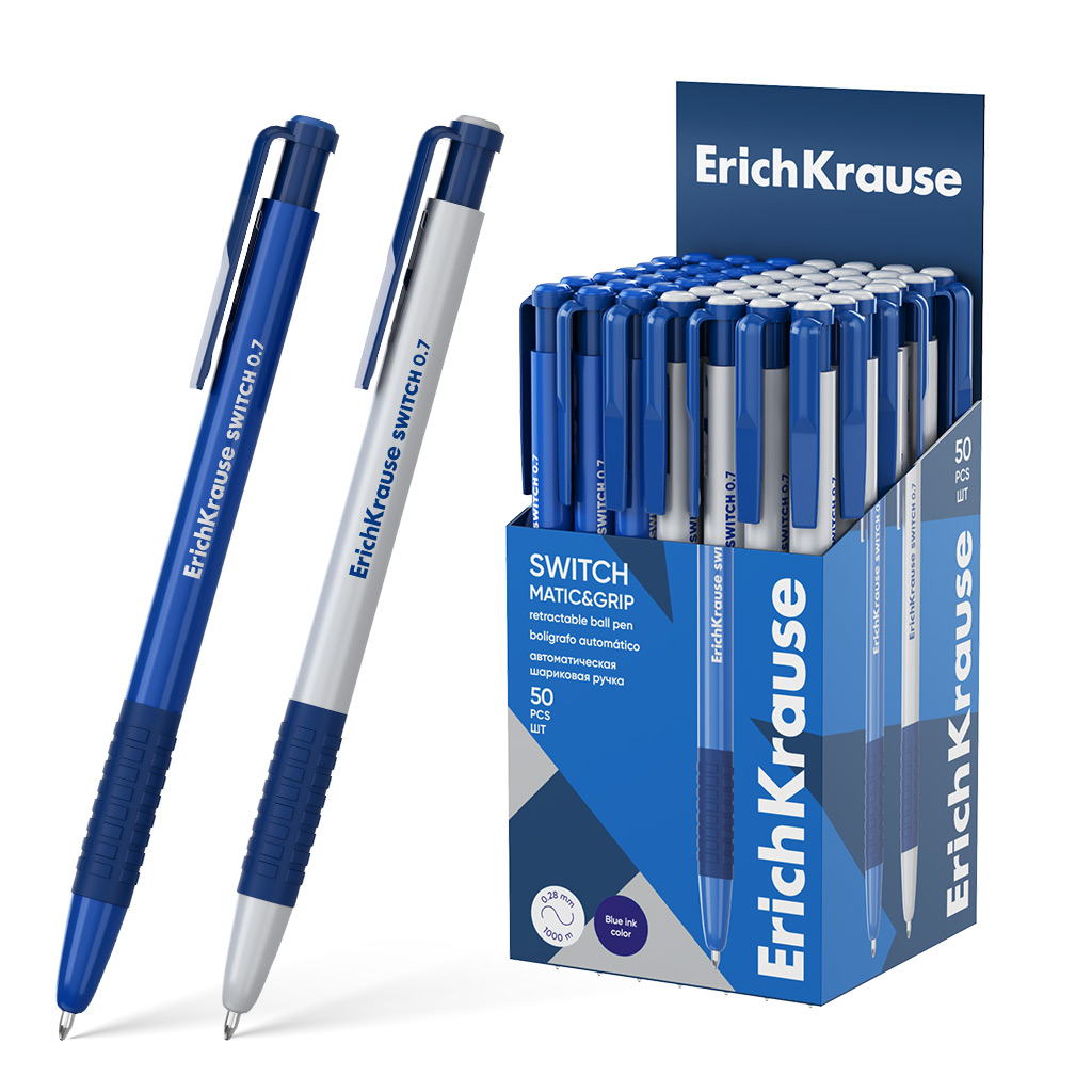 Ручка шариковая автоматическая ErichKrause Switch Matic&Grip 0.7, цвет чернил синий (в коробке по 50 шт.)
