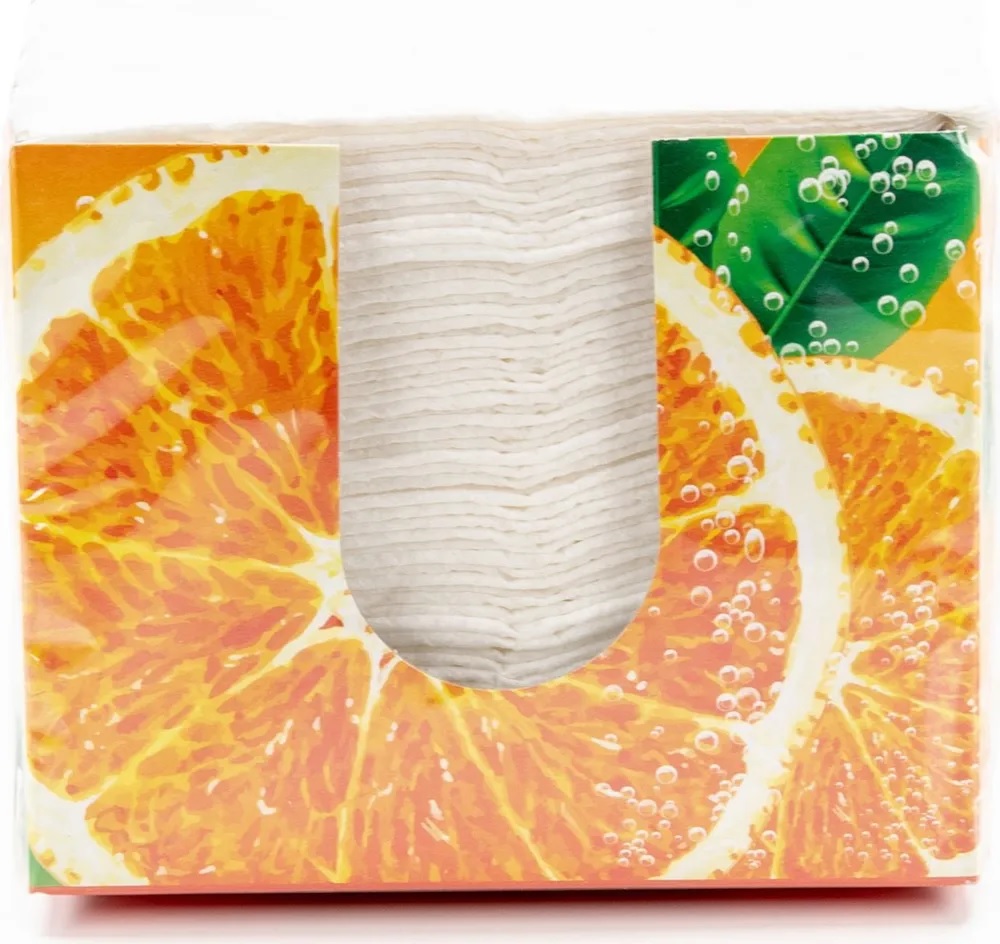 Салфетки бумажные 75л. белые в коробке Апельсины