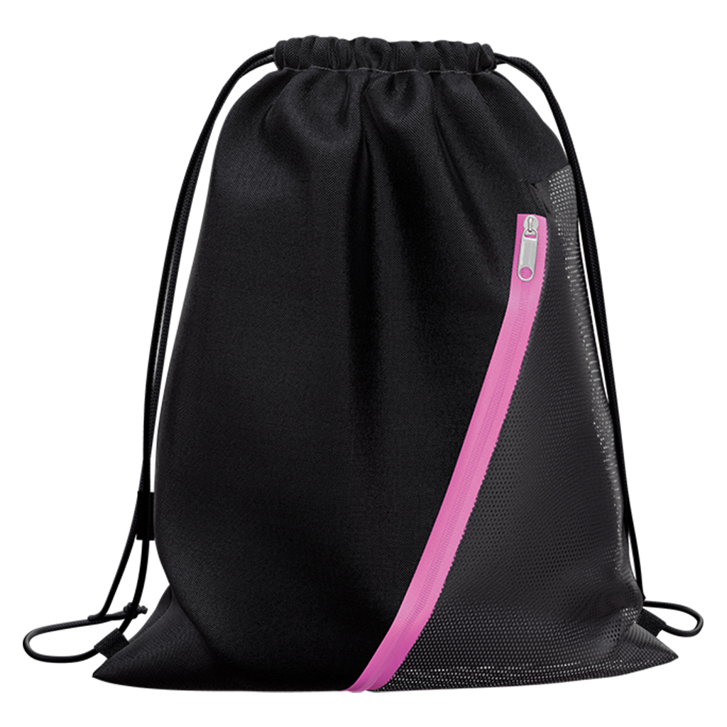 Мешок для обуви ErichKrause Mesh с карманом на молнии 500х410мм Black&Pink