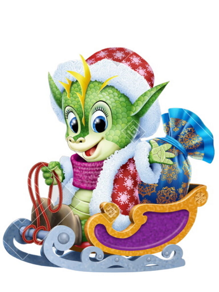 Магнит из полирезины 7см "Дракон на санках"