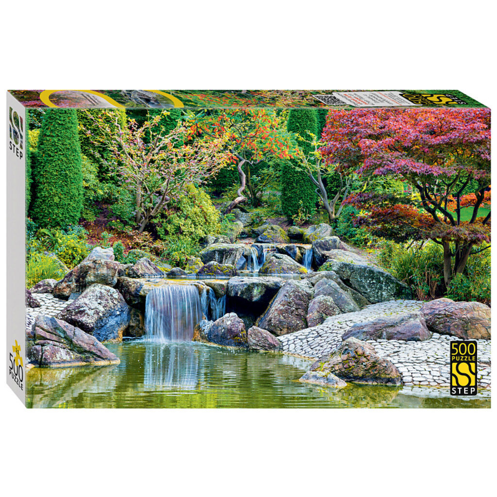 Пазлы  500 элементов  500*345мм.  "Каскадный водопад в японском саду"