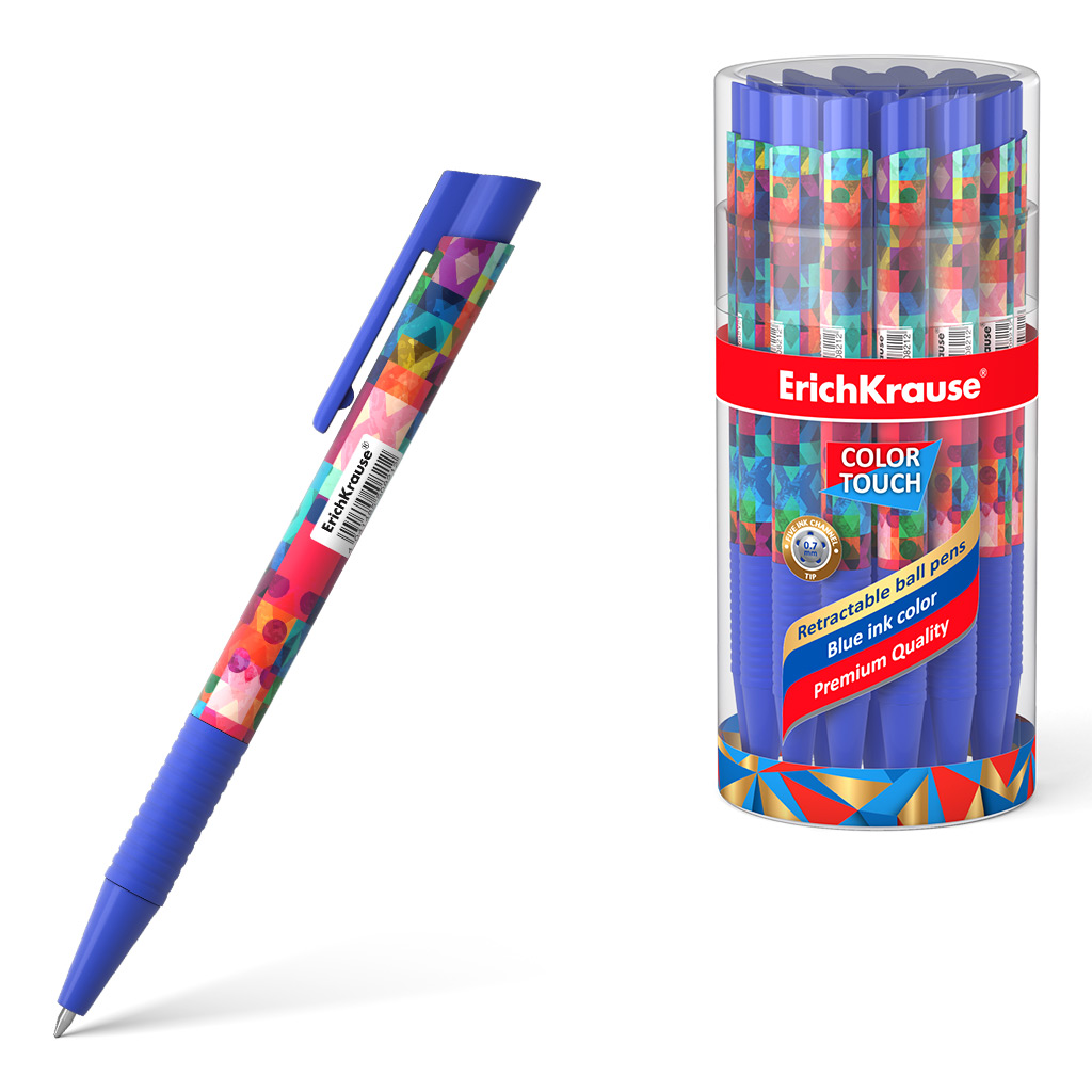 Ручка шариковая автоматическая ErichKrause ColorTouch Patchwork, цвет чернил синий (в тубусе по 24
